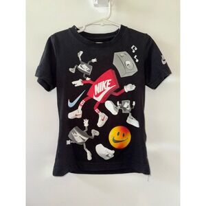 Nike Youth Boys Black Graphic T-Shirt Shoebox Characters All Over Print Size 4